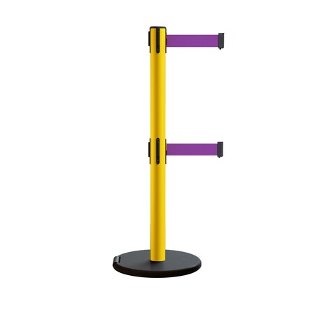 Retractable Belt Dbl Rolling Stanchion 2.5ft Yellow Post  11ft. Purple